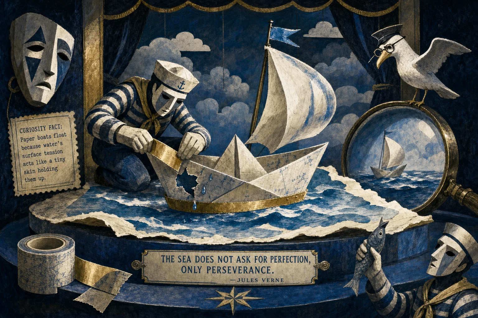 Sailor Repairs Paper Boat